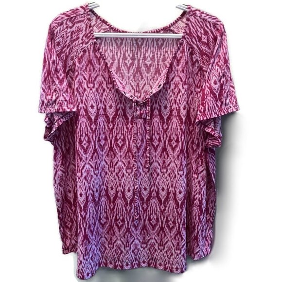 3X Raspberry Aztec Tie Neck Top GUC - Picture 1 of 4
